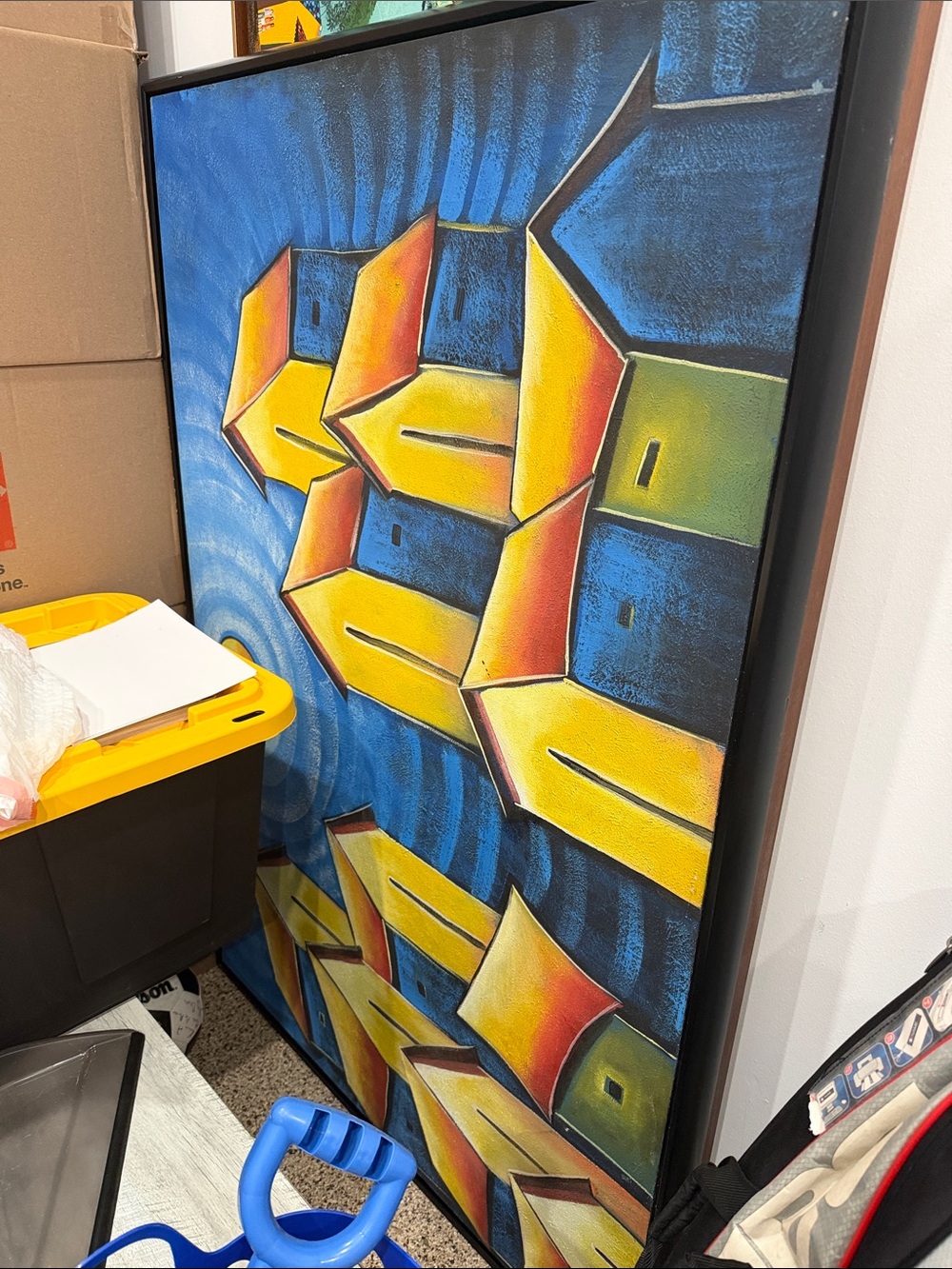 Abstract Geometric Wall Art - Blue & Yellow Home Decor